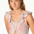RUFFLED STRIPED CUT-OUT DRESS