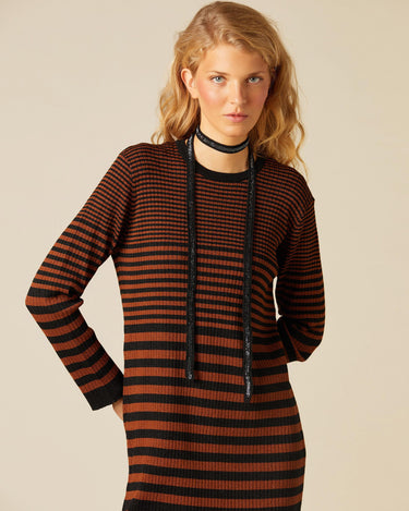 OCHRE/BLACK STRIPED DRESS