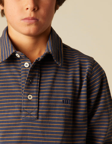 BLUE POLO SHIRT BROWN STRIPE
