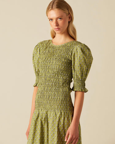 VESTIDO FRUNCES BUTI HOJA VERDE