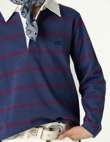 BLUE STRIPED POLO SWEATSHIRT