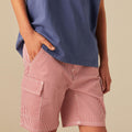 RED STRIPED CARGO SHORTS