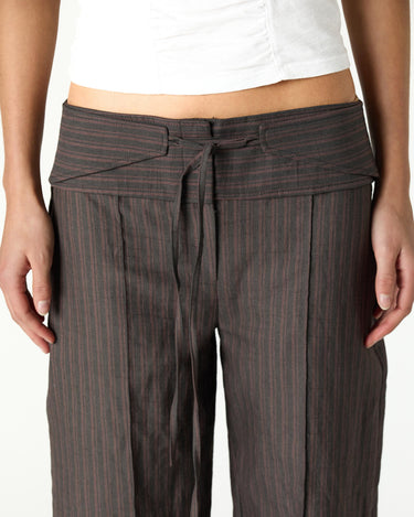 BROWN WAISTBAND TROUSERS WITH DRAWSTRING