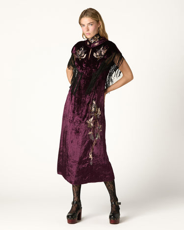 BURGUNDY EMBROIDERED VELVET CAPE