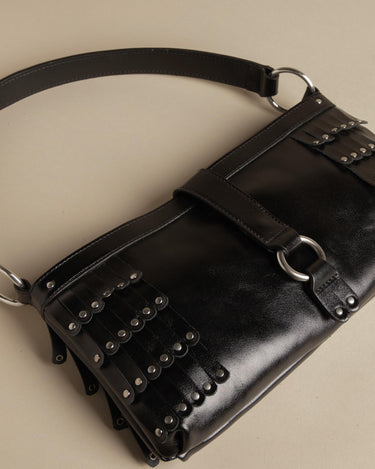 FRINGED STUDDED BLACK BAG