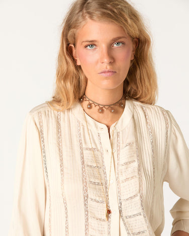 ECRU LACE AND DRAWSTRING SHIRT