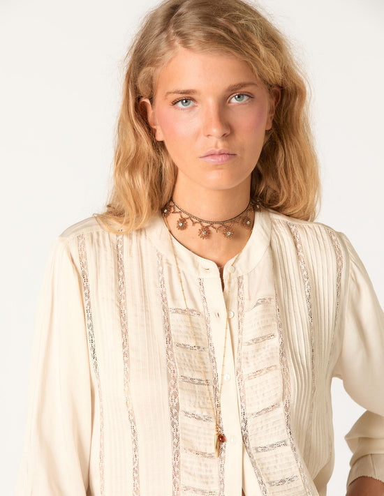 ECRU LACE AND DRAWSTRING SHIRT