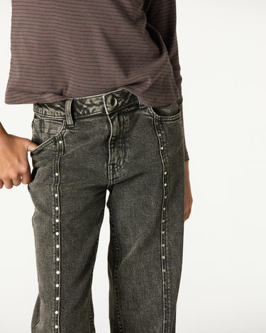 DISTRESSED GREY DENIM TROUSERS