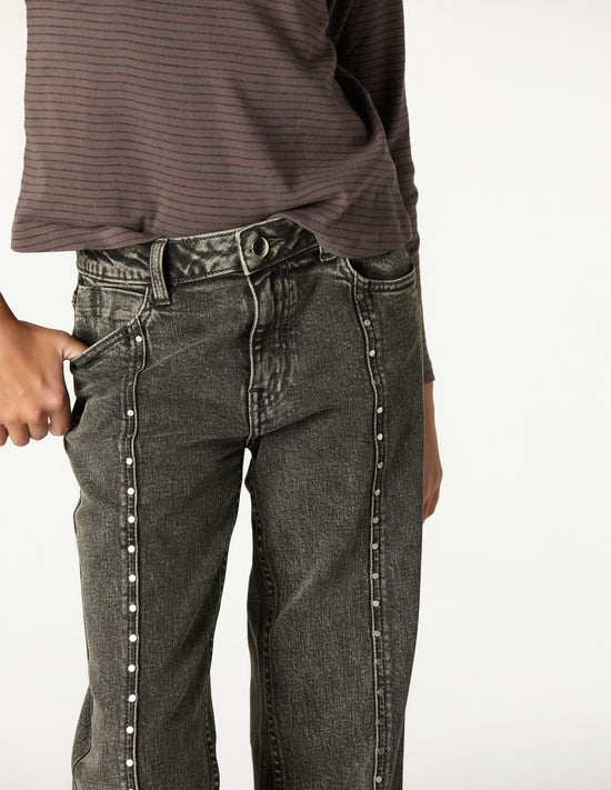 GREY FRINGED DENIM PANTS