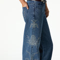 EMBROIDERED SEQUIN BLUE DENIM TROUSERS