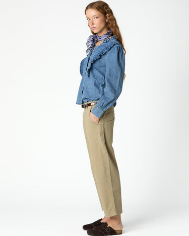 CURVED TOPSTITCH TROUSERS OLIVE