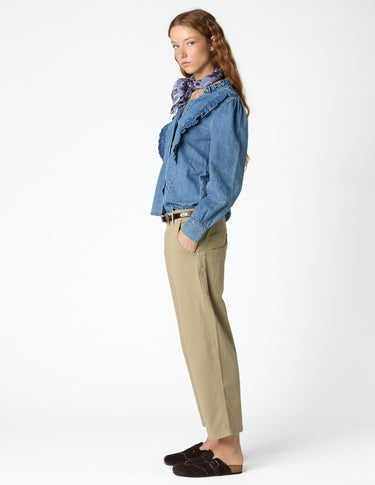 CURVED TOPSTITCH TROUSERS OLIVE