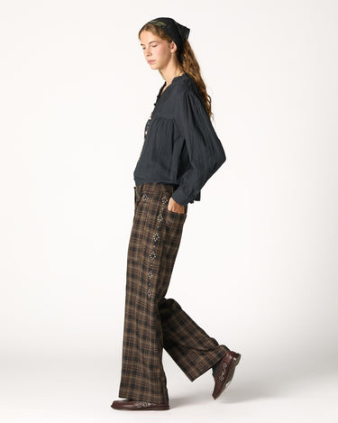 GREY STUDDED CHECK PANTS