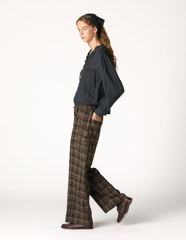 GREY STUDDED CHECK PANTS