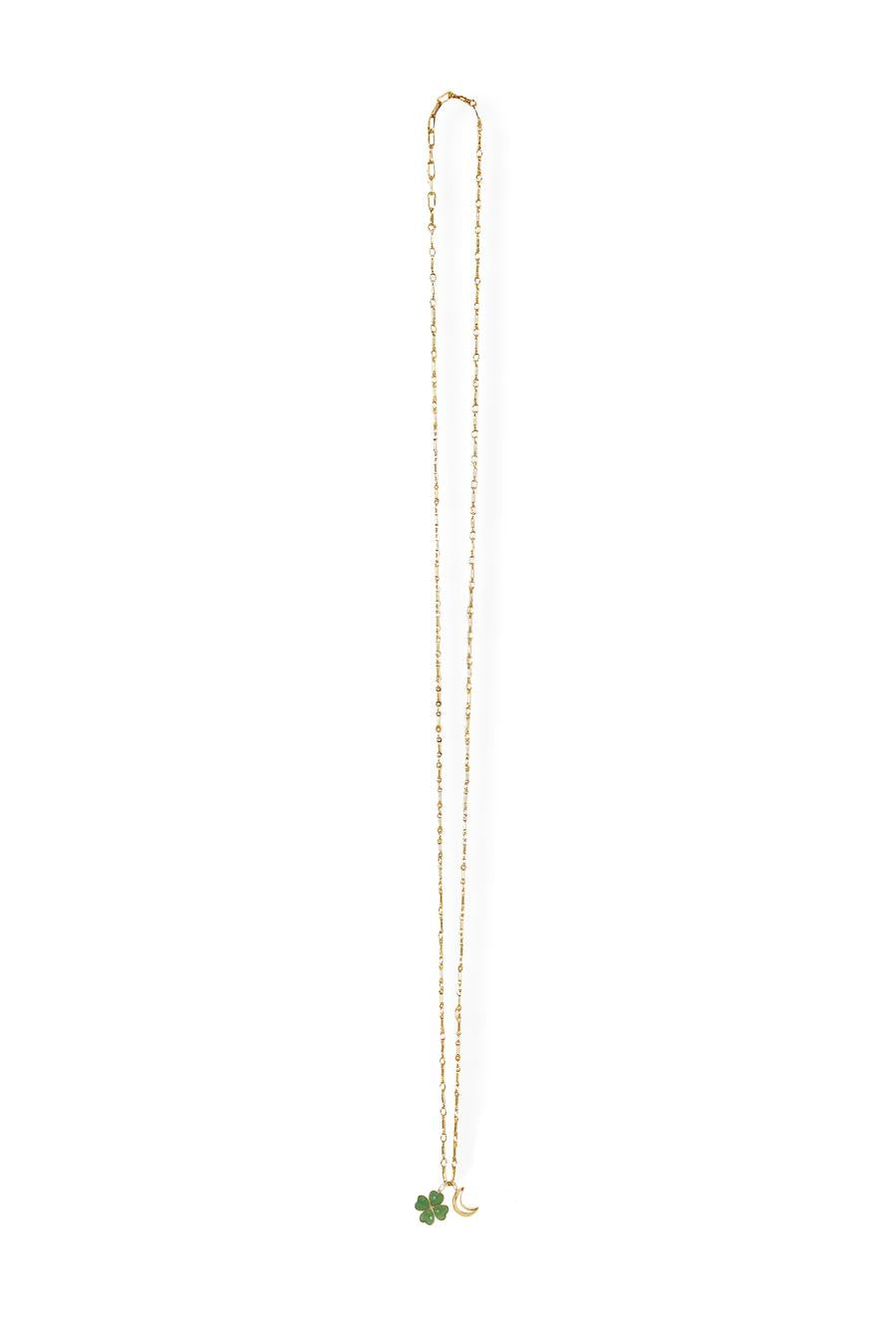 CLOVER AND MOON CHARM NECKLACE