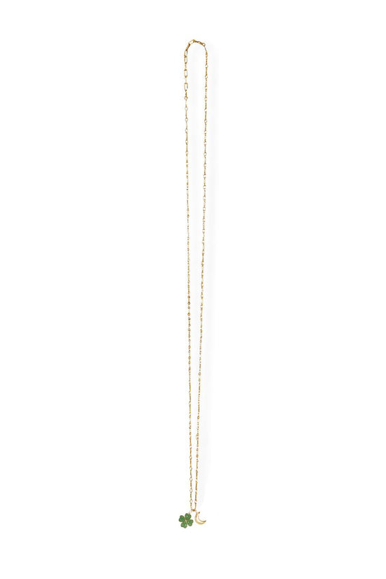 CLOVER AND MOON CHARM NECKLACE