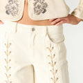 BRAIDED FRONT TROUSERS ECRU