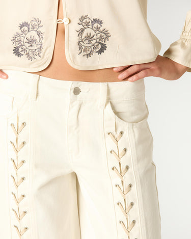 BRAIDED FRONT TROUSERS ECRU