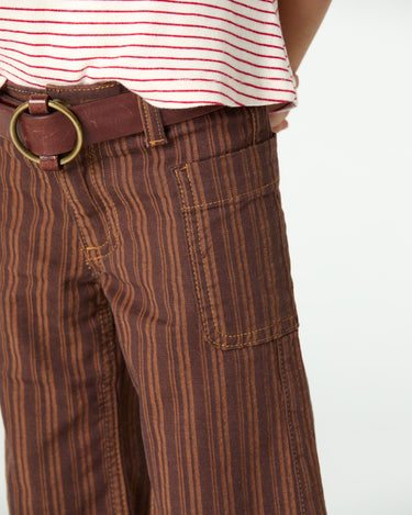 BROWN STRIPED DENIM TROUSERS