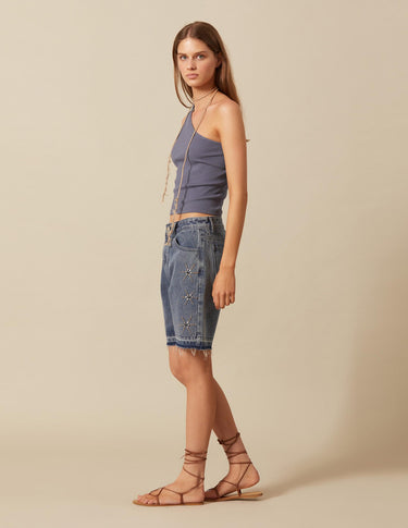 SHORT DENIM STARS STUDS