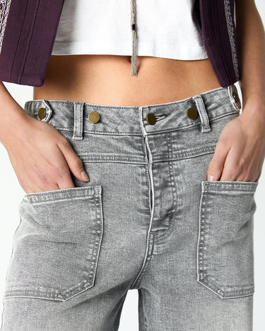 LIGHT GREY DENIM BUTTON WAISTBAND