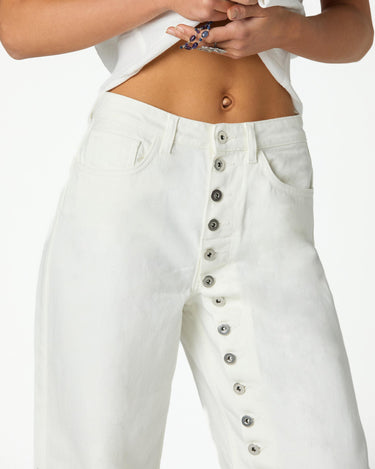 WHITE DENIM BUTTON TROUSERS