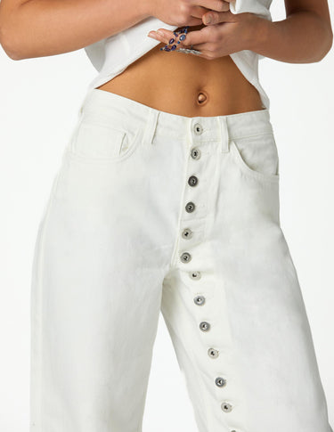 WHITE DENIM BUTTON TROUSERS