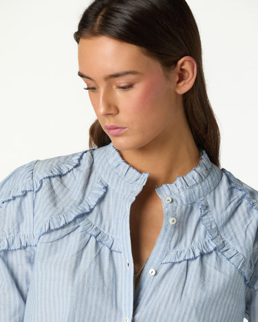 BLUE STRIPED PERKINS COLLAR SHIRT