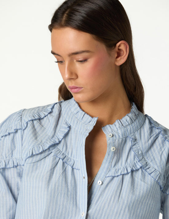 BLUE STRIPED PERKINS COLLAR SHIRT