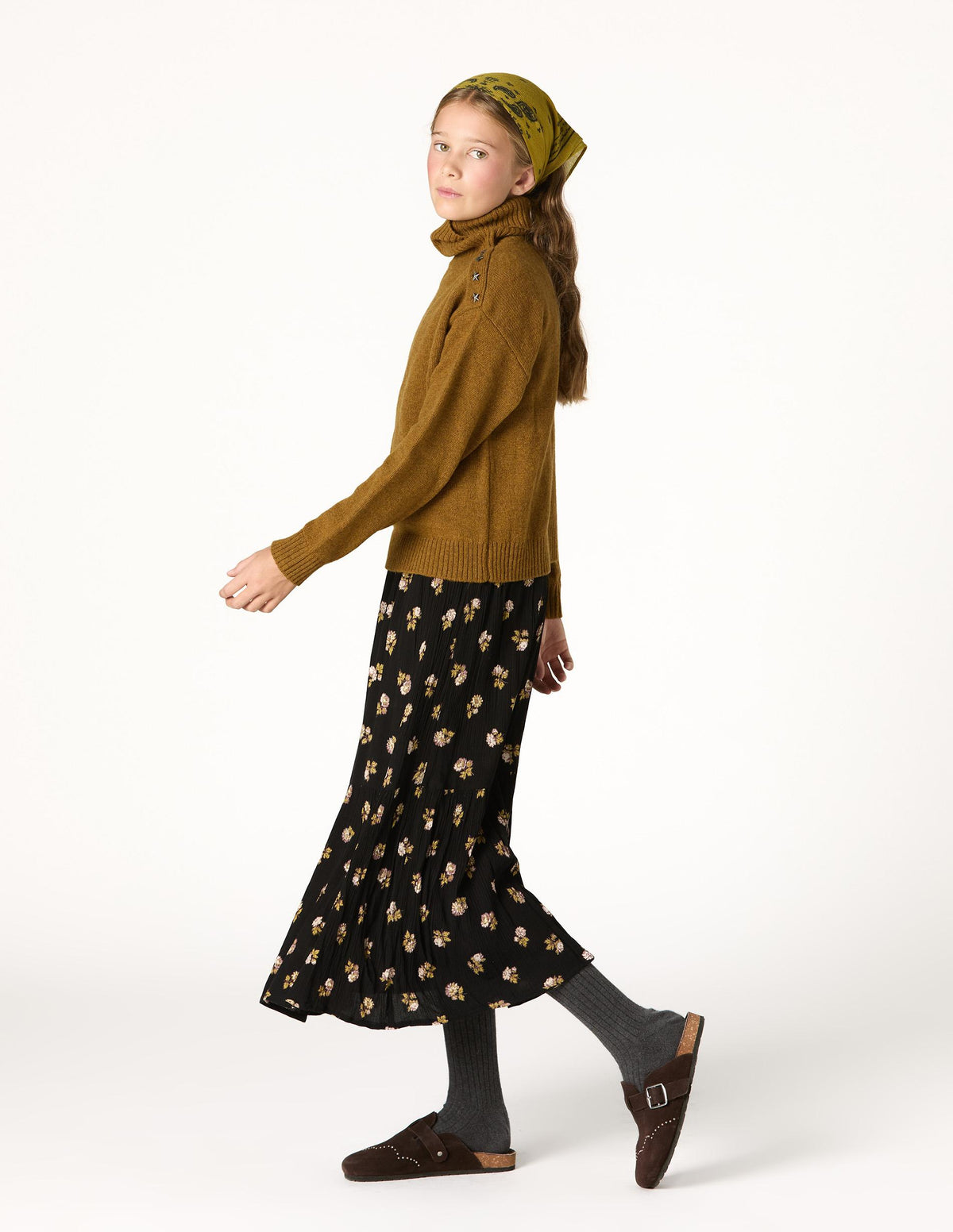 ANTHRACITE FLOWER RUFFLED SKIRT