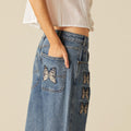 EMBROIDERED BUTTERFLY BLUE TROUSERS