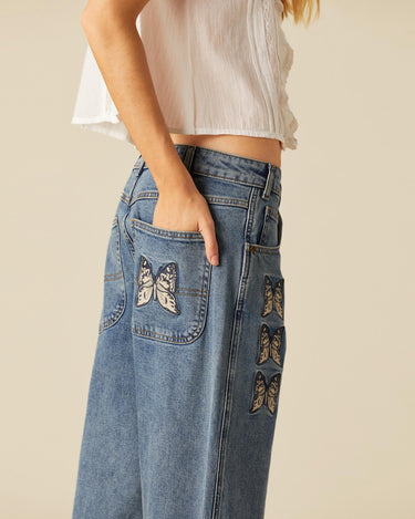 EMBROIDERED BUTTERFLY BLUE TROUSERS