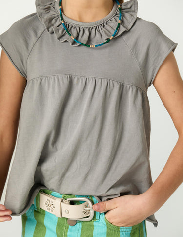 FRILL COLLAR T-SHIRT GREY