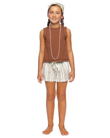 Short frunce raya marrón