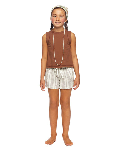 Short frunce raya marrón