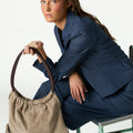 BLUE STRIPED MANDARIN COLLAR BLAZER