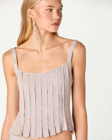 LIGHT GRAY PLEATED STRAP TOP