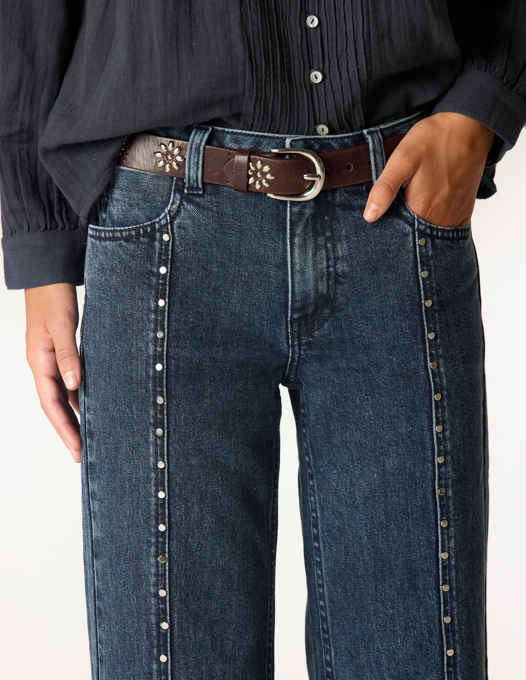 PANTALÓN DENIM DESFLECADO DARK BLUE