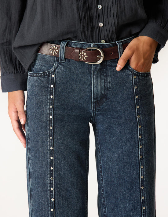 PANTALÓN DENIM DESFLECADO DARK BLUE