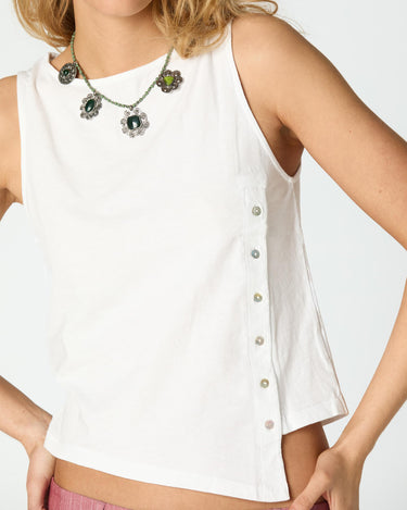 DIAGONAL BUTTON-UP T-SHIRT WHITE