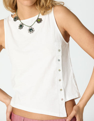 DIAGONAL BUTTON-UP T-SHIRT WHITE