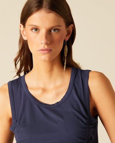 NAVY BLUE RUFFLED STRAP T-SHIRT