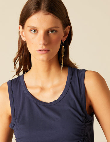 NAVY BLUE RUFFLED STRAP T-SHIRT