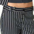 BUTTON WAIST BLACK DOUBLE STRIPE TROUSERS