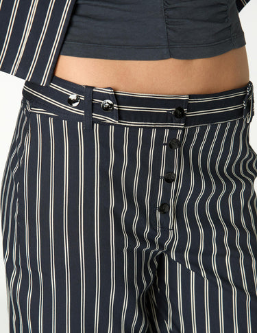 BUTTON WAIST BLACK DOUBLE STRIPE TROUSERS