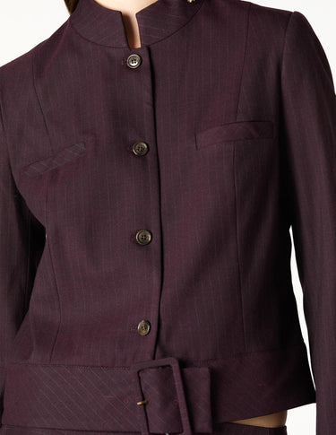 GARNET STRIPED BUCKLE BLAZER