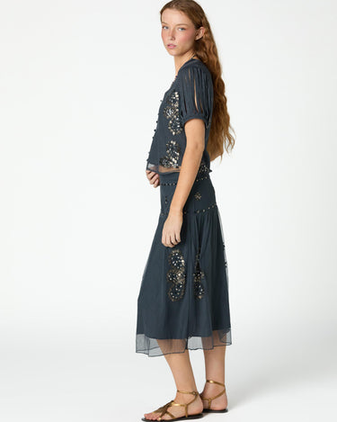EMBROIDERED TULLE SHIRT ANTHRACITE