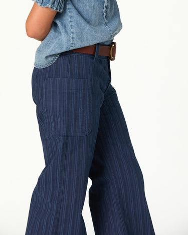 BLUE STRIPED DENIM TROUSERS