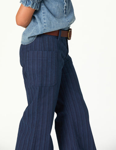 BLUE STRIPED DENIM TROUSERS