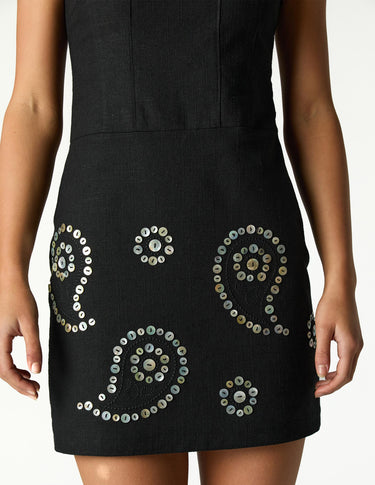 BLACK EMBROIDERED BUTTON DRESS